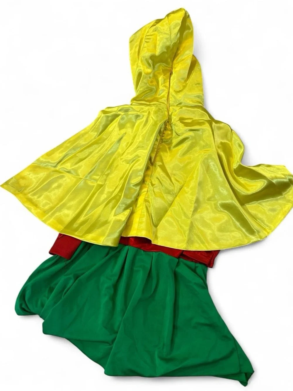 Robin costume for girls size 8-10. Red, black, and yellow with a green skirt.